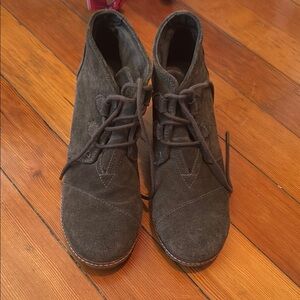 Gray Suede Lace-Up Ankle Boots